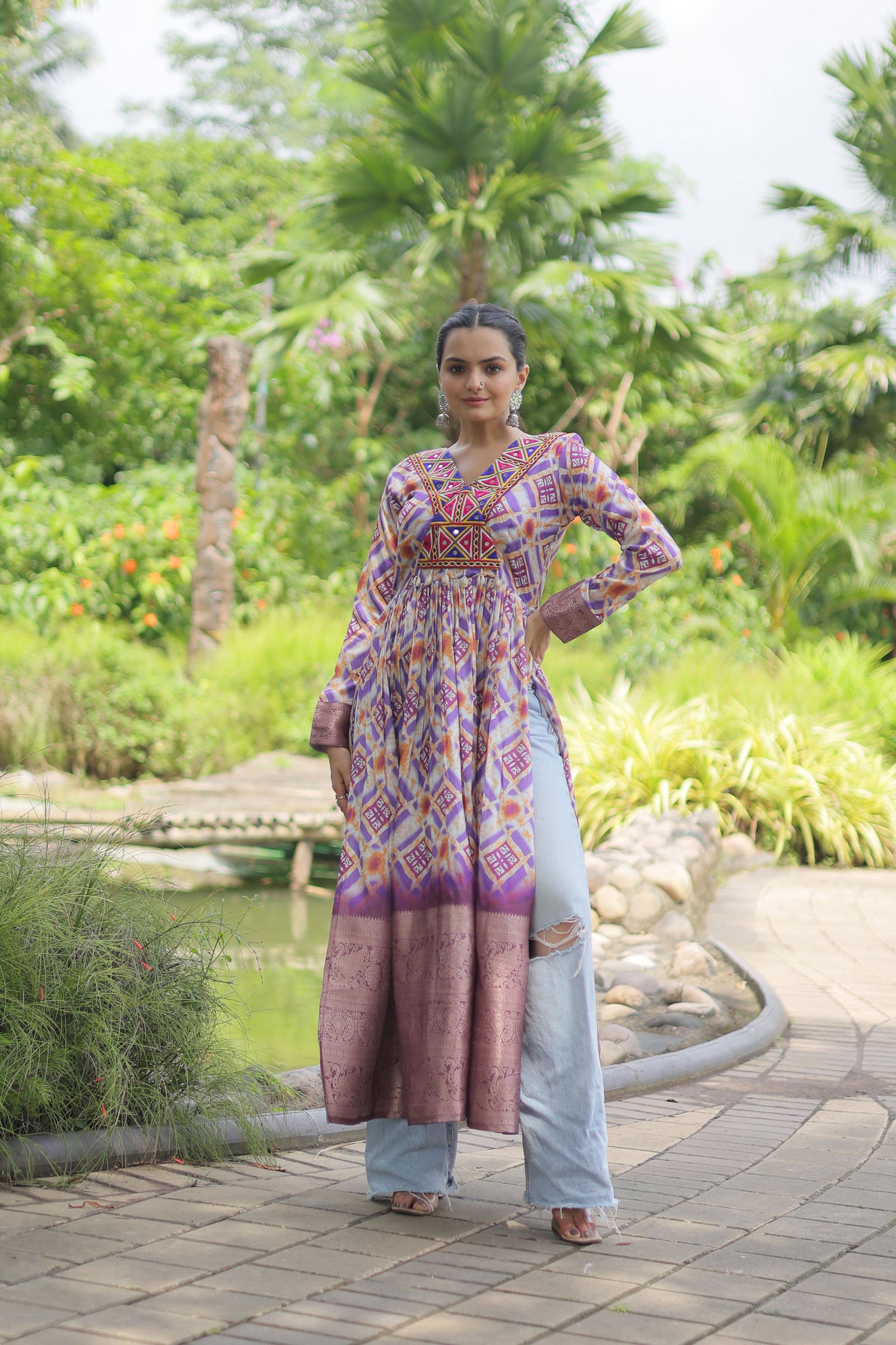 KA 1129 Kutchi Gamthi Work Printed Cotton Navaratri Special Kurtis Wholesale Shop In Surat